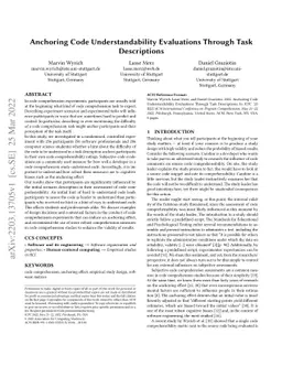 Anchoring Code Understandability Evaluations Through Task Descriptions
