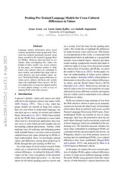 Probing Pre-Trained Language Models for Cross-Cultural Differences in Values