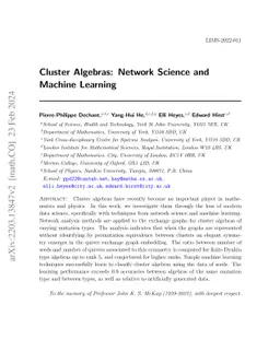 Cluster Algebras: Network Science and Machine Learning