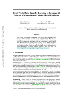 Don't Waste Data: Transfer Learning to Leverage All Data for
  Machine-Learnt Climate Model Emulation