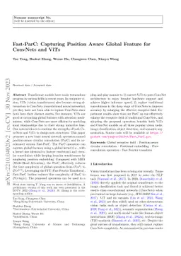 Fast-ParC: Capturing Position Aware Global Feature for ConvNets and ViTs