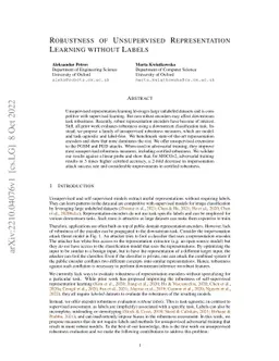 Robustness of Unsupervised Representation Learning without Labels