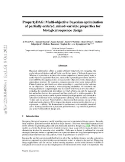 PropertyDAG: Multi-objective Bayesian optimization of partially ordered,
  mixed-variable properties for biological sequence design