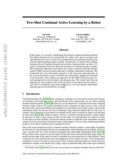 Few-Shot Continual Active Learning by a Robot