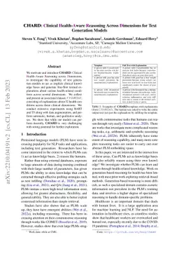 CHARD: Clinical Health-Aware Reasoning Across Dimensions for Text
  Generation Models