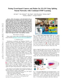 Fusing Event-based Camera and Radar for SLAM Using Spiking Neural
  Networks with Continual STDP Learning