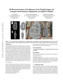 3D Reconstruction of Sculptures from Single Images via Unsupervised
  Domain Adaptation on Implicit Models