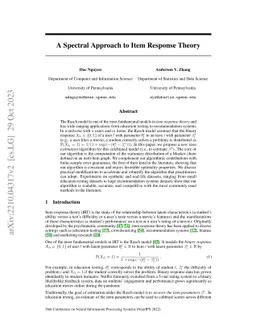 A Spectral Approach to Item Response Theory