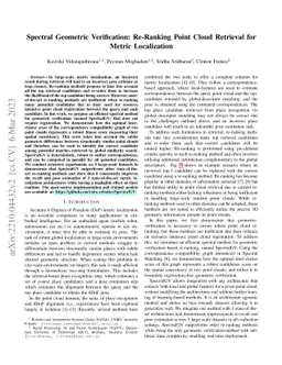 Spectral Geometric Verification: Re-Ranking Point Cloud Retrieval for
  Metric Localization
