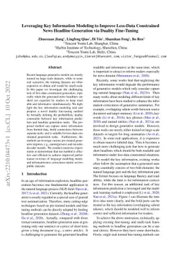 Leveraging Key Information Modeling to Improve Less-Data Constrained
  News Headline Generation via Duality Fine-Tuning