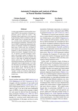 Automatic Evaluation and Analysis of Idioms in Neural Machine
  Translation