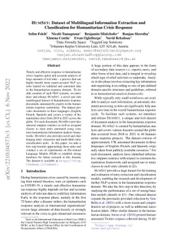 HumSet: Dataset of Multilingual Information Extraction and
  Classification for Humanitarian Crisis Response
