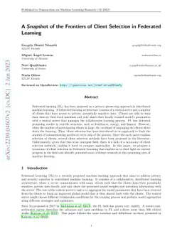 A Snapshot of the Frontiers of Client Selection in Federated Learning