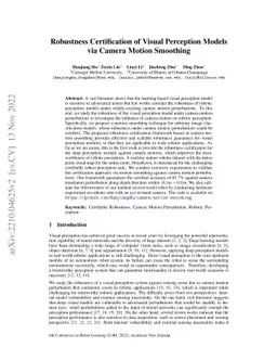 Robustness Certification of Visual Perception Models via Camera Motion
  Smoothing