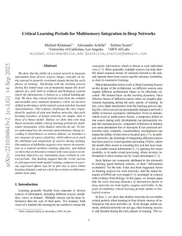 Critical Learning Periods for Multisensory Integration in Deep Networks