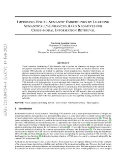 Improving Visual-Semantic Embeddings by Learning Semantically-Enhanced
  Hard Negatives for Cross-modal Information Retrieval