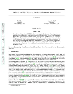 Efficient NTK using Dimensionality Reduction