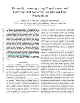 Ensemble Learning using Transformers and Convolutional Networks for
  Masked Face Recognition