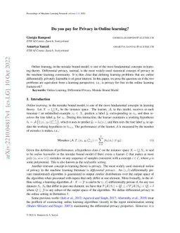 Do you pay for Privacy in Online learning?