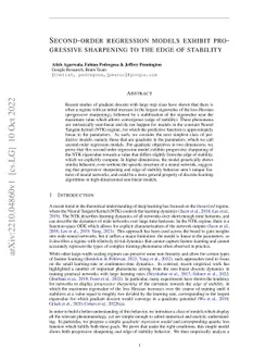 Second-order regression models exhibit progressive sharpening to the
  edge of stability