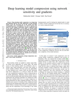 Deep learning model compression using network sensitivity and gradients