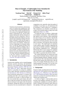 Once is Enough: A Light-Weight Cross-Attention for Fast Sentence Pair
  Modeling