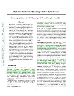 Multi-User Reinforcement Learning with Low Rank Rewards