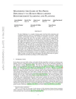 Mastering the Game of No-Press Diplomacy via Human-Regularized
  Reinforcement Learning and Planning