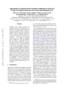 Aggregating Crowdsourced and Automatic Judgments to Scale Up a Corpus of
  Anaphoric Reference for Fiction and Wikipedia Texts