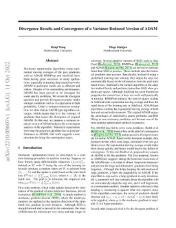 Divergence Results and Convergence of a Variance Reduced Version of ADAM