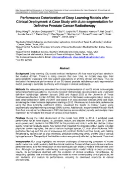 Performance Deterioration of Deep Learning Models after Clinical
  Deployment: A Case Study with Auto-segmentation for Definitive Prostate
  Cancer Radiotherapy