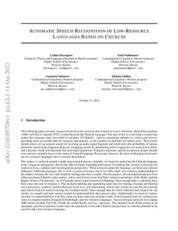 Automatic Speech Recognition of Low-Resource Languages Based on Chukchi
