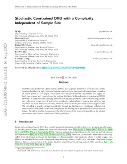 Stochastic Constrained DRO with a Complexity Independent of Sample Size