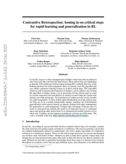 Contrastive Retrospection: honing in on critical steps for rapid
  learning and generalization in RL