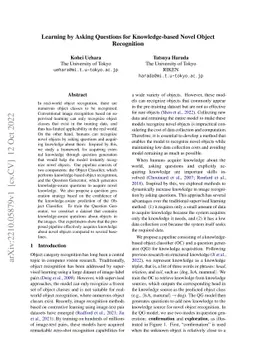 Learning by Asking Questions for Knowledge-based Novel Object
  Recognition