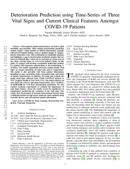 Deterioration Prediction using Time-Series of Three Vital Signs and
  Current Clinical Features Amongst COVID-19 Patients