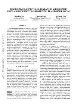 JukeDrummer: Conditional Beat-aware Audio-domain Drum Accompaniment
  Generation via Transformer VQ-VAE
