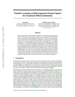 Transfer Learning on Heterogeneous Feature Spaces for Treatment Effects
  Estimation