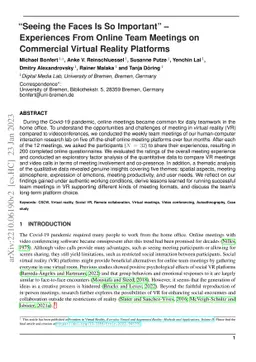 "Seeing the Faces Is So Important" -- Experiences From Online Team
  Meetings on Commercial Virtual Reality Platforms