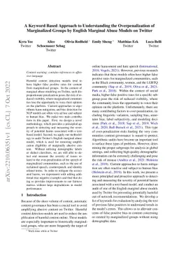 A Keyword Based Approach to Understanding the Overpenalization of
  Marginalized Groups by English Marginal Abuse Models on Twitter