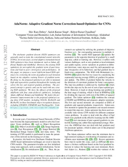 AdaNorm: Adaptive Gradient Norm Correction based Optimizer for CNNs