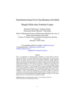 Transformer-based Text Classification on Unified Bangla Multi-class
  Emotion Corpus