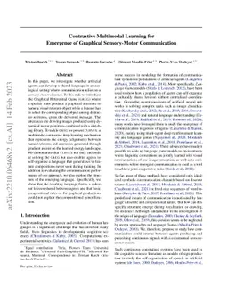 Contrastive Multimodal Learning for Emergence of Graphical Sensory-Motor
  Communication
