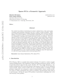 Sparse PCA: a Geometric Approach