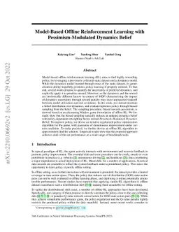 Model-Based Offline Reinforcement Learning with Pessimism-Modulated
  Dynamics Belief