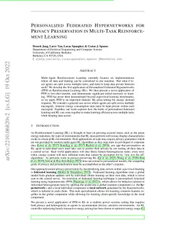 Personalized Federated Hypernetworks for Privacy Preservation in
  Multi-Task Reinforcement Learning