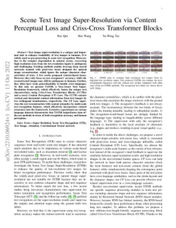 Scene Text Image Super-Resolution via Content Perceptual Loss and
  Criss-Cross Transformer Blocks