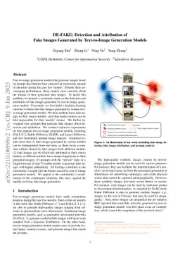 DE-FAKE: Detection and Attribution of Fake Images Generated by
  Text-to-Image Generation Models
