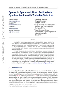 Sparse in Space and Time: Audio-visual Synchronisation with Trainable
  Selectors