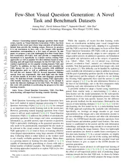 Few-Shot Visual Question Generation: A Novel Task and Benchmark Datasets